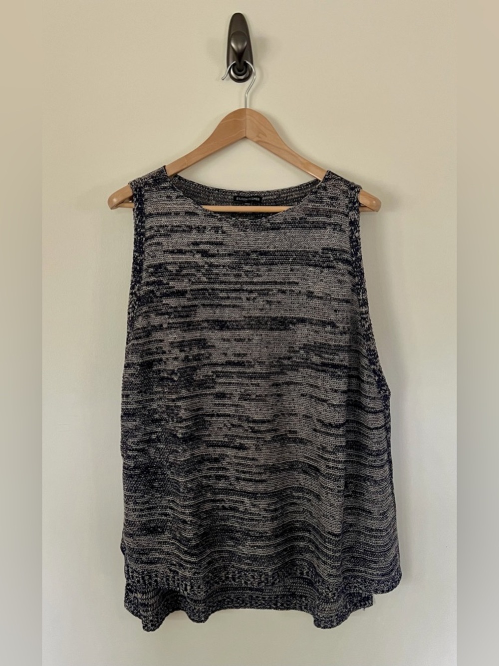 Eileen Fisher 100% Organic Linen Sleeveless Sweater Navy Marled Knit Tank